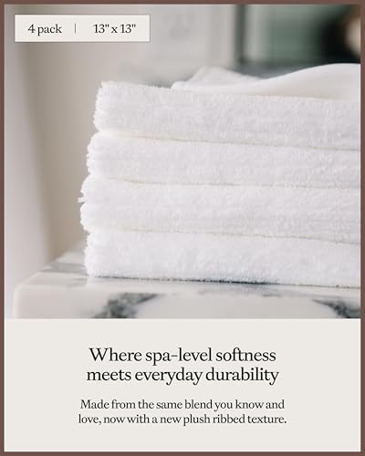 Cozy Earth Ribbed Washcloth Set - 60% Cotton 40% Viscose from Bamboo Bathroom Washcloths - Soft & Absorbent Textured Ribbed Pattern - 4 Pack Light Grey - color: Light Grey, size: Washcloth