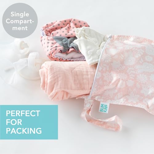 Bumkins Waterproof Wet Bag for Baby, Travel, Swim Suit, Cloth Diapers, Pump Parts, Pool, Beach, Gym Clothes, Toiletry, Hook to Stroller, Daycare, Zipper Reusable Wetdry Packing Pouch, Lace Pink - color: D3 Lace, style: Wet Bag