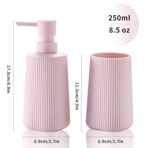 YAUKPH Bathroom Accessories Set 2 Piece Soap Dispenser and Toothbrush Holder for Bathroom Countertop Striped Pink - color: Striped Pink