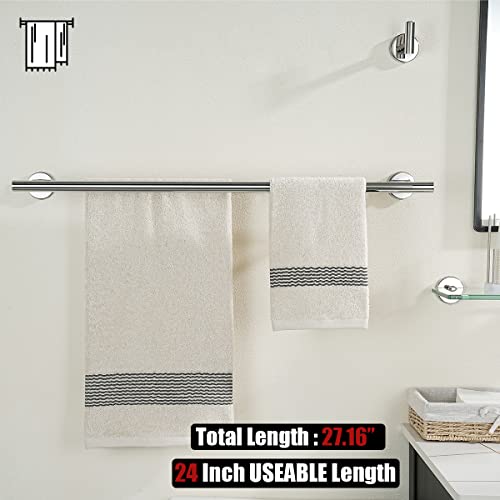 JQK Bathroom Hardware Towel Bar Set, 5-Piece Bath Accessories Set Polished Chrome Wall Mount Includes 24 in Towel Bar, 9 in HT Bar, TP Holder, Towel Hook x 2, BAS105-CH - color: Chrome
