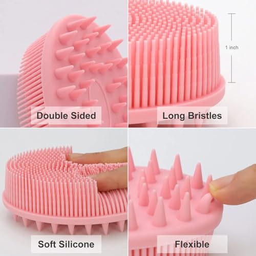 All-in-One Exfoliating Shower Brush – Gentle Silicone Loofah for Sensitive Skin with Dual-Purpose Scalp Massage for Spa-Quality Showers Daily (1pck) (Pink) - color: Pink