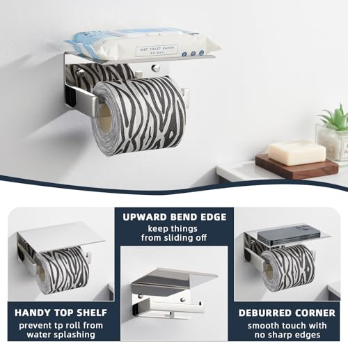 Angle Simple Toilet Paper Holder with Shelf Polished Chrome, 304 Stainless Steel Toilet Tissue Roll Holder Wall Mount - color: Polished Chrome, size: Single Rod