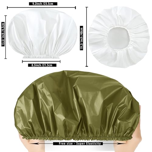 Extra Large Shower Cap 2 PCS Waterproof Shower Caps for Women, Super Jumbo Shower Cap, Reusable Super Large Bath Caps Hair Cap for Long Thick Curly Hair, Locs, Twist Braids - Green + White - color: Green + White