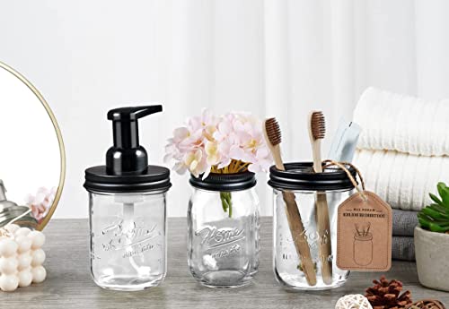 Sheechung Mason Jar Toothbrush Holders, Glass Toothbrush Holders for Bathrooms, Electric Toothbrush Toothpaste Holder Black, Bathroom Organizers and Storage, Bathroom Essentials, Farmhouse Decor, 2Pcs - color: Black-2 Pack