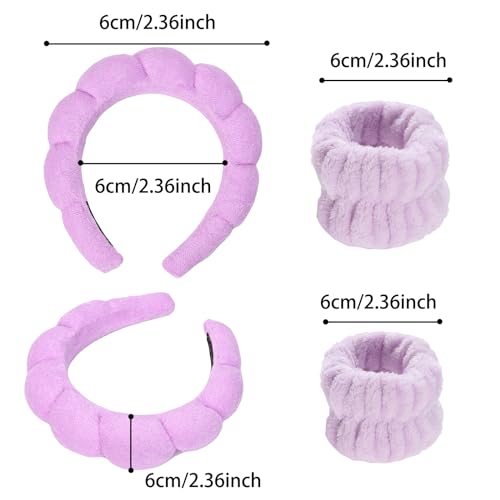 20 Piece Spa Set, Face Wash Headband and Wristband, Bubble Headband, Gifts for Ladies, Women's Headbands (Purple) - color: Purple