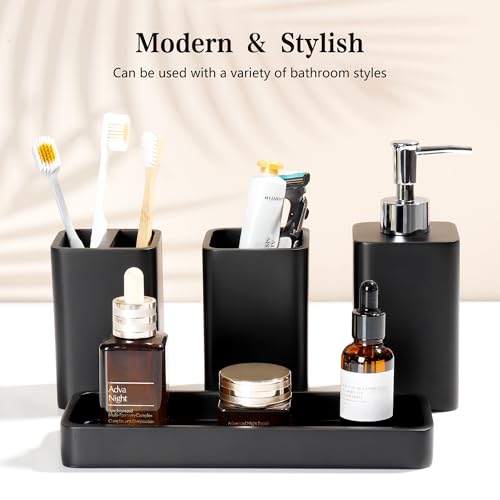 YMXYJM Bathroom Accessories Set, 4 Pcs Bathroom Accessory Set, Soap Dispenser, Toothbrush Holder, Qtip Holder Set, Bathroom Sets Complete, Bathroom Sink Set for Modern Home Decor, Black - style: Black
