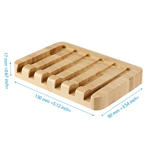 6 Pack Bamboo Soap Dishes, Self Draining Soap Tray with Slanted Waterfall Design, Bar Soap Holder for Shower, Bathroom, Kitchen, Sinks and Countertop, 5.1 x 3.5 x 0.7 Inch
