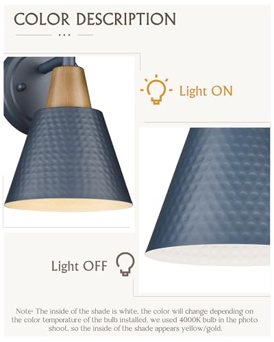 FEMILA Modern Wall Sconces Set of 2, 1-Light Wall Lighting Bathroom Sconces Single Vanity Light, Hammered Metal Shade, Dark Blue,4FG59B-2 Blue - color: Navy Blue, size: 6", 2 pack
