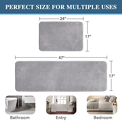 H.VERSAILTEX Kitchen Mat 2 PCS Non Slip Memory Foam Flannel Velvety Kitchen Runner Rug Set for Floor Standing Rugs (47" x 17" + 24" x 17", Grey) - color: Grey, size: 47" x 17" Plus 17" x 24"