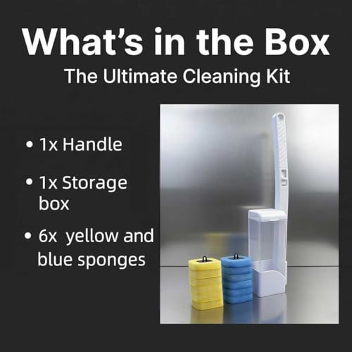 Disposable Toilet Bowl Brush with 12 Refills, Plastic Handle, Blue and Yellow, Dual-Color Sponge Heads, Toilet Cleaning Starter Kit (Plastic Handle with 12 Refills)