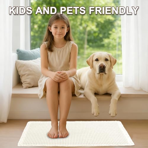 Hiasan Set of 2 Waffle Bath Mat, Super Absorbent Non Slip Bathroom Boho Rug with Tassels, Machine Washable Bath Mats for Bathroom, Ultra Soft Rubber Backed Rug, Cream, 16" x 24" + 20" x 32" - color: Cream, size: 16" x 24" + 20" x 32"
