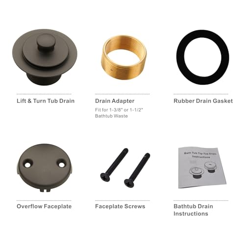Wellup Tub Drain Bathtub Drain,2 Hole Overflow Trim Kit,Oil Rubbed Bronze | Lift & Turn Twist Tub Drain,Fits 1-3/8 1-1/2 Bathtub Drain,Solid Brass & Stainless Conversion Tub Drain Kit,Easy Install - color: Bronze, style: 2 Holes