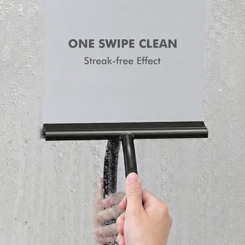All-in-One Silicone Shower Squeegee with Built-in Large Hook, 145° Ergonomic Handle & Streak-Free Blade for Glass Doors, Bathroom Mirrors, Windows, Tiles & Car Windshields, 8.26 Inch
