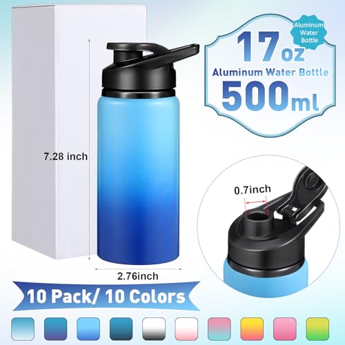 Mimorou 10 Pack Aluminum Water Bottles Bulk 17oz Reusable Leak-Proof Lightweight Sport Bottles Set for Travel Gym Team Camping & Party Favors, 10 Colors - color: Gradient Color