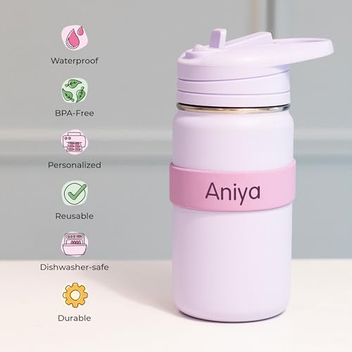 Mabel’s Labels Personalized Two-Tone Engraved Silicone Name Bands – Reusable Dishwasher-Safe Name Bands for Water Bottles, Sippy Cups & Drinkware (Purple & Light Purple, 6 Pack) - color: Purple, size: 6 Count (Pack of 1)