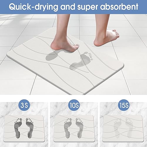 Veeloim Stone Bath Mat Diatomaceous Earth Shower Mat Non-Slip Super Absorbent Diatomite Stone Bath Mats for Bathroom Floor Quick Drying Natural Easy to Clean(23.6''×15.4" White) - color: Line1-white