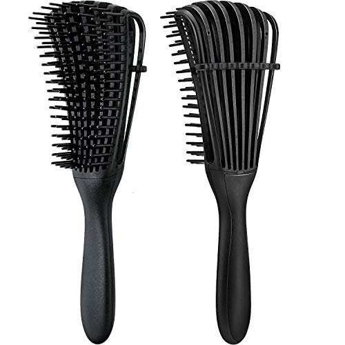 2 Pieces Detangling Brush for Afro America/African Hair Textured 3a to 4c Kinky Wavy/Curly/Coily/Wet/Dry/Oil/Thick/Long Hair, Knots Detangler Easy to Clean (Black) - color: Black