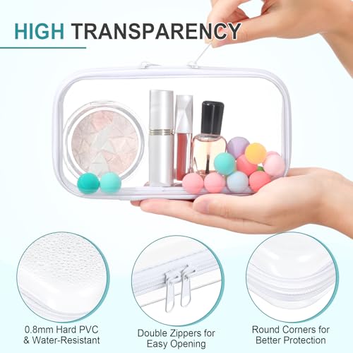 Hoolerry 4 Pcs Hard Clear Zipper Case Makeup Bags Plastic Zipper Pouch Transparent Storage Box Containers for Cosmetics, Snacks, Building Blocks, Puzzles(Clear,7.5 x 3.9 x 2 in,White) - color: White, size: 7.5 x 3.9 x 2 in