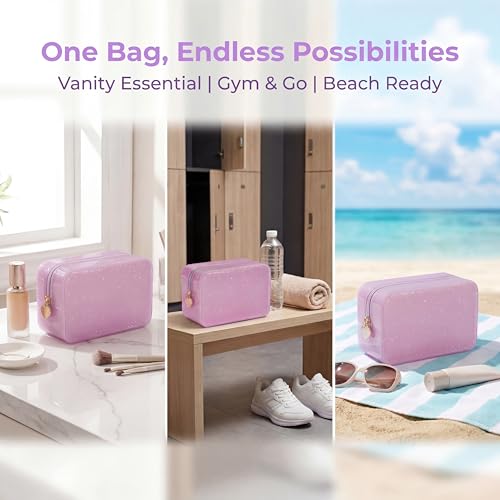 RSRSLEII Stardust Twinkle Jelly Travel Makeup & Toiletry Bag, Waterproof PVC Cosmetic Bag/Case for Women，Zipper SPF Beach Bag for Sunscreen Skincare and Daily Essentials (01Pink) - color: 01Pink