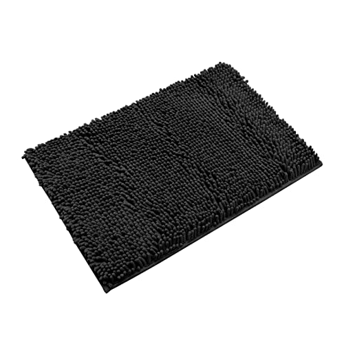 Non-Slip Bath Rug,Extra Soft Microfiber Bedroom Shag Carpet with Anti-Slip Backing,Water/Dust Absorbent Fast Dry Shower Mat,Sound Insulated Stairs Pad,Machine Washable (Black,12 x 16 Inches) - color: Black, size: 1'4" x 1' (Rectangular)