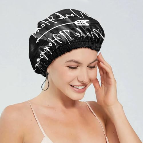 2 PCS Shower Cap Reusable Waterproof Double Layers Hair Caps Shower Bath Adjustable Elastic Hat for Women Girls Cute Aesthetic-Black Bat - color: AI11-Black Bat