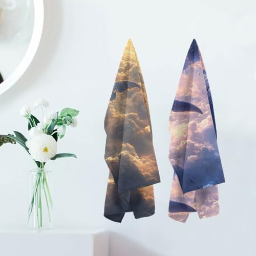 Whale Hand Towels, Dreamy Sunset Sky Clouds Birds Whale Bathroom Towel Soft Absorbent Small Bath Towels Decorative Kitchen Guest Dish Towel - color: Whale
