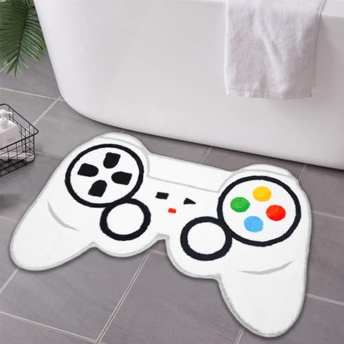 Gaming Bath Mat, Gamer Bath Rugs Non-Slip Absorbent PlayStation Rug Video Game Rug for Bathroom Floor Tub Kids Bathroom Rugs - color: White
