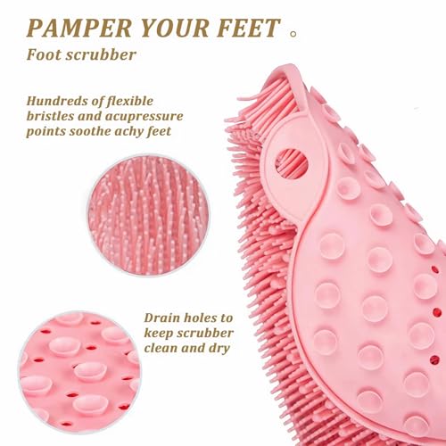 2-Pack Shower Foot Scrubber Mat for Seniors, Men, Women | Strong Grip Silicone Back, Suction Cups, No Bend Deep Clean, Massage Pad