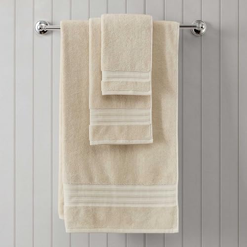 Martha Stewart - Bath Towels, Soft & Absorbent 100% Cotton Towels, Plush 700 GSM, 6-Piece Bathroom Towel Set with Textured Dobby Weave (Skyland Manor Beige) - color: Skyland Manor Beige