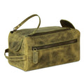 KomalC Premium Buffalo Leather Toiletry Bag for Men & Women With Water resistant Lining, Grooming Travel Pouch, Unisex Wash Bag for Toiletries, Gifts for Men and Women - color: Distressed Green Tan