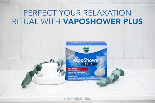 Vicks, VapoShower Plus, Shower Steamers, Eucalyptus Shower Steamer & Menthol Scent, Clean Dissolving Vapor Shower Tablets, Aromatherapy Shower Steamer & Shower Bombs, 12 count - size: 12 Count (Pack of 1)