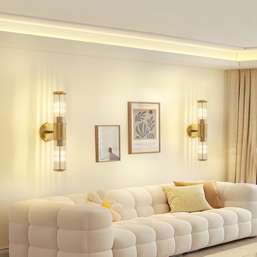 Gold Wall Sconce Bathroom Vanity Light Fixtures for Mirror, Modern Wall Light with Glass Rod Shade for Bathroom, Bedroom, Hallway, Living Room - Bulb Not Included - color: Gold-Glass Rod