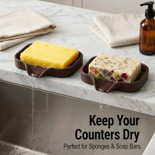 Zulay Kitchen Small Silicone Sponge Holder (4.9x3.3”) – Space-Saving Sink Organizer Tray for Sponge, Soap, Brush & More – Compact Non-Slip Dish for Kitchen & Bathroom (Chocolate) - color: Chocolate (Small), size: Small (4.9x3.3)