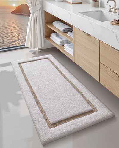 Color&Geometry White Bathroom Rugs 43x24, Extra Soft Absorbent Microfiber Bath Rugs, Non-Slip Bathroom mat, Washable Plush Bath Mats for Bathroom, Shower, Bathtub, Laundry, White Beige - color: B, size: 24"x44"