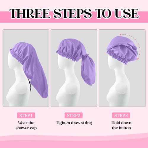 2 Pcs Large Shower Cap for Braids, Extra Long Shower Cap for Women Long Hair & Locs, Waterproof Hair Bonnets for Dreadlocks Drawstring Bath Caps for Women & Men (Pink, Purple) - color: Pink, Purple