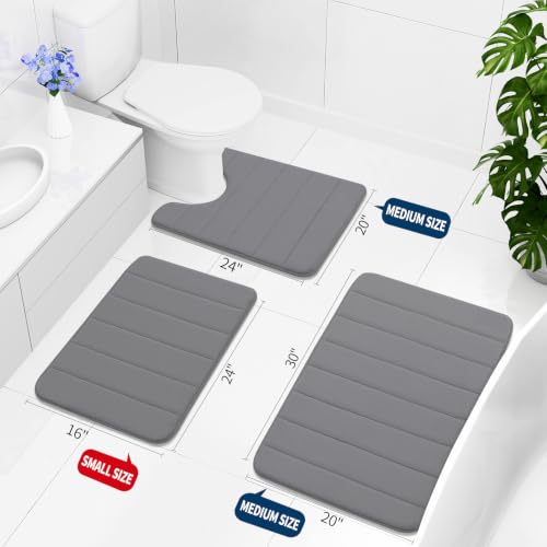Buganda Memory Foam Bath Mat, 47" x 32", Ultra Soft and Non-Slip Bathroom Rugs, Water Absorbent and Machine Washable Bath Rug Runner for Bathroom, Shower, and Tub, Grey - color: Grey, size: 47" X 32"