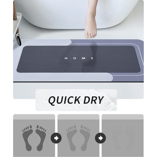 Housego Absorbent Bath Mat Magic Rug, Quick Drying Magic Bath Mat Non-Slip Floor Rug Rubber Backed for Bathroom Kitchen Shower Sink, Water Absorbent (1PC, 16.93''x34.65'', Blue) - color: Blue, size: 1'5" x 2'11" (Rectangular)