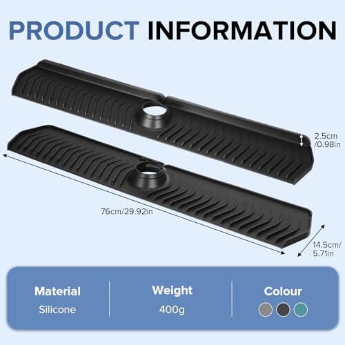 Kitchen Sink Faucet Mat,30in New Foldable Faucet Mat for Kitchen Sink, Adjustable Waterproof Splash Guard Draining Mat,Keep Countertops Dry (Black,29.9" x 5.7)