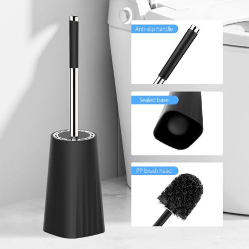 SetSail Toilet Brush, Compact Size Toilet Bowl Brush and Holder Toilet Brushes for Bathroom with Stainless Steel Handle Toilet Cleaner Brush with Durable Scrubbing Bristles, 2 Packs - color: Black, size: 2 packs