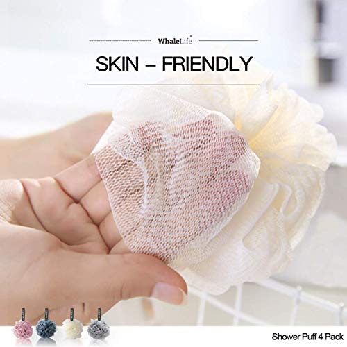 Loofah Sponge Bath Sponge for Women Men 4 Pack (Pink Blue Yellow Gray) - style: Pink Blue Yellow Gray