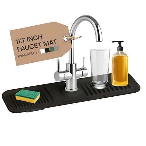 17'' Inch Kitchen Sink Faucet Mat Guard for Sink Area Durable Silicone Splash Mat Multi-Use Water Catcher Tray Fast Drying Draining Protector (Black) - color: Black, style: 17.7 Inch