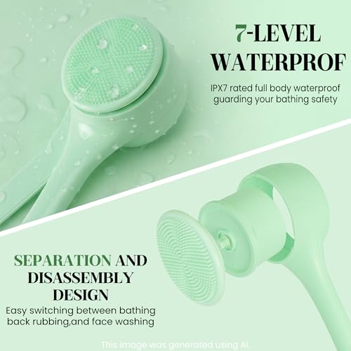Electric Body Brush Back Scrubber for Shower，5 Replaceable Heads and Hook,Waterproof Long Dual Handle Power Body Scrubber 2 Speeds, for Cleansing Body, Exfoliating and Massaging Skin. - color: Green