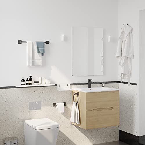 Ruacq 4 Pieces Bathroom Hardware Set Matte Black Square Stainless Steel and Zinc Alloy Modern Wall Mounted,18-Inch Towel Bar,Toilet Paper Holder,Towel Ring,Robe Hook,Bathroom Accessories Kit - color: Matte Black, size: 4pcs
