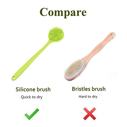 Long Handle Silicone Body Scrubber for Shower, Dual-Sided Back Scrubber Brush with Soft Bristles&Massage Nodes, Exfoliating Bath Brush for Hard to Reach Areas, Easy to Clean & Quick Dry, for Daily Use - color: Green