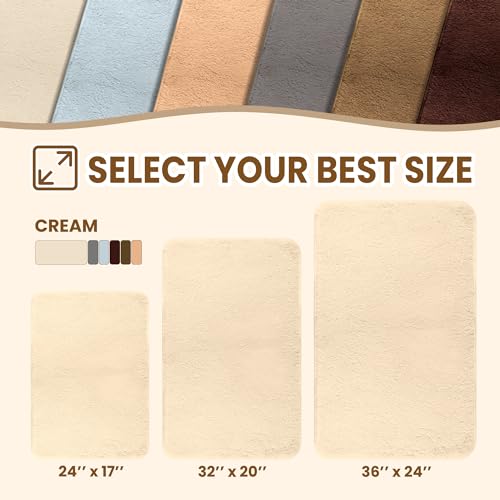 TECHMILLY Shaggy Bathroom Rug Mat 32x20, Absorbent Thick Non Slip Microfiber Mats, Quick Dry Machine Washable Bath Rug for Bathroom Floor, Bathtub and Shower, Cream - color: Cream, size: 1'8" x 2'8" (Rectangular)
