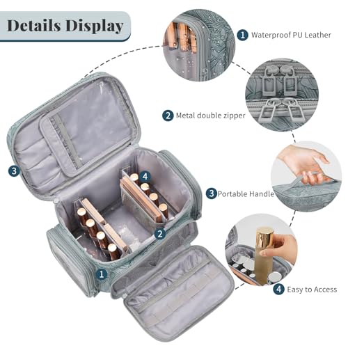 Bagmoly Large Makeup Bag, Portable Travel Makeup Bag Organizer for Women Girls with Makeup Brush Compartment & Two Side Pockets, Cosmetic Travel Bag Vertical Storage Toiletry - Floral Blue - color: 08-Dark Blue, size: Medium