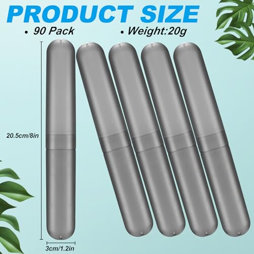 Sieral 90 Pack Travel Toothbrush Case Holder - Bulk Breathable Portable Toothbrush Storage Plastic Container for Home, Outdoor, Travel, Trip, Camping, 8 x 1.2 Inch (Gray) - color: Gray