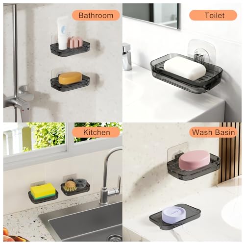 Soap Dish for Shower Transparent Gray Soap Holder with Self-Draining Design No Drilling Required Strong Fixation for RV Bathroom and Kitchen Easy to Clean and Space Saving（1 Pack） - color: Clear Gray