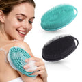 2 Pack Silicone Body Scrubber, Exfoliating Shower Scrubber for All Skin | 2 in 1 dual-sided design, soft bristles and massage bumps side, fast-drying, non-slip handle, for women and men, Black+Green - color: Black&green