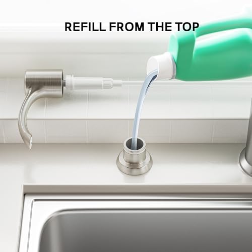 SAMODRA Built in Kitchen Sink Soap Dispenser (Brushed Nickel) with 12 oz Large PET Lotion Bottle, Refill from Top - color: Brushed Nickel, style: 12 oz Bottle